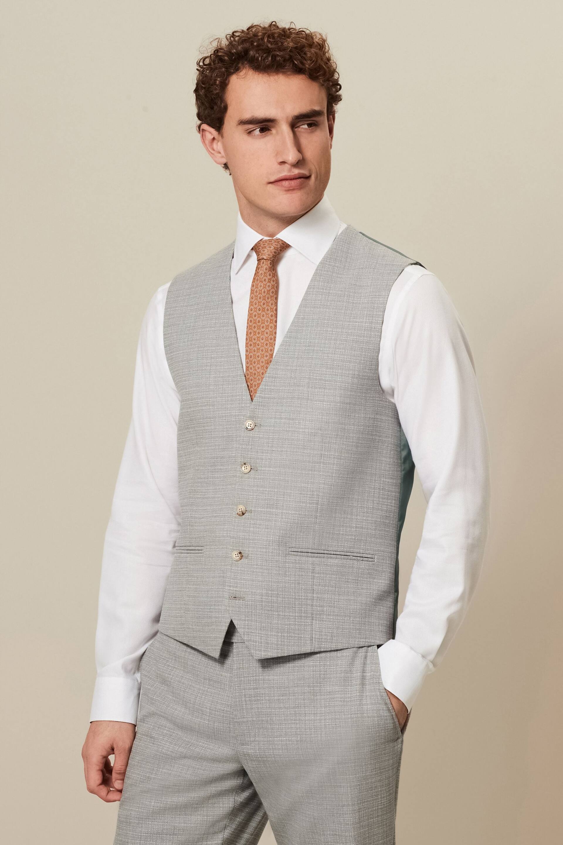 Grey Textured Suit Waistcoat - Image 1 of 8