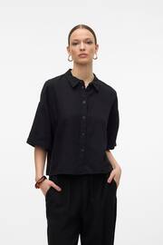 VERO MODA Black Linen Blend Short Sleeve Relaxed Shirt - Image 1 of 6