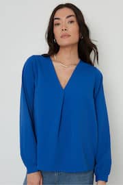 Threadbare Blue V-Neck Sleeve Blouse - Image 1 of 5