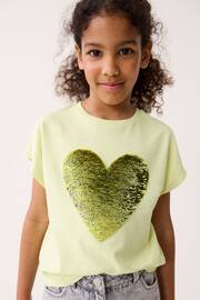 Lime Green Heart Sequin T-Shirt (3-16yrs) - Image 1 of 7