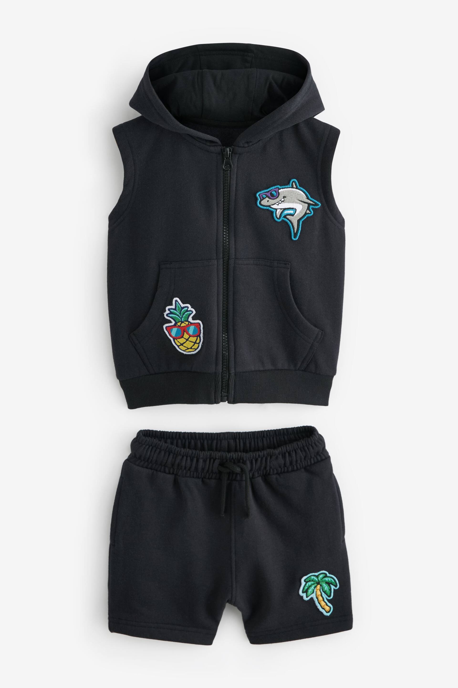 Charcoal Grey Hoodie Gilet and Shorts Set (3mths-7yrs) - Image 1 of 3