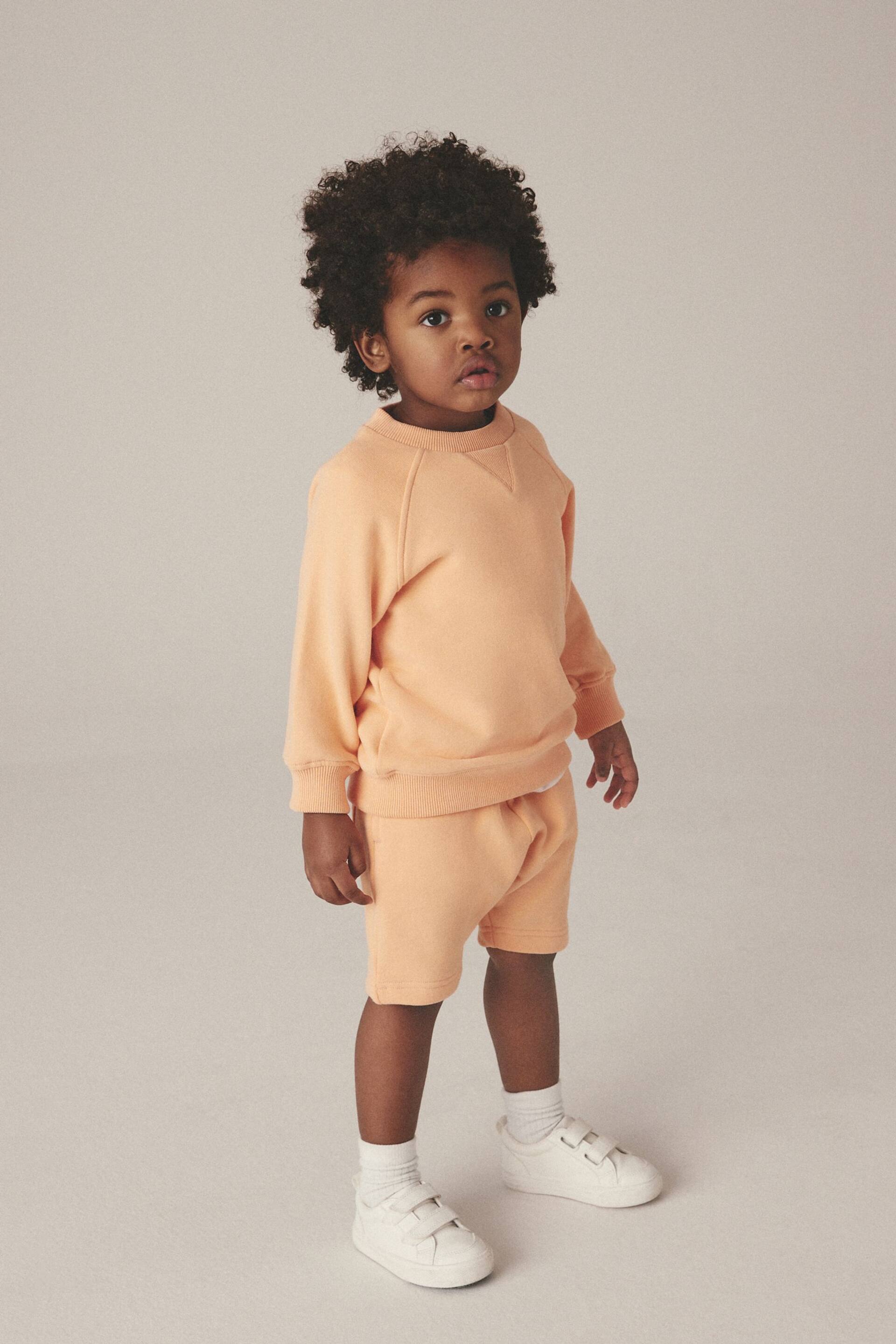 Light Orange Oversized Crew Neck Sweatshirt and Shorts Set (3mths-7yrs) - Image 1 of 6