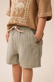 Sage Green Soft Textured Cotton Shorts (3mths-7yrs) - Image 1 of 7