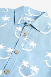 Aqua Blue Smiles Short Sleeve Blended Linen Printed Shirt (3-16yrs) - Image 1 of 3