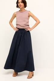 Navy Poplin Midi Shirred Waist Skirt - Image 1 of 6