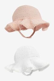 White/Pink Baby Broderie Wide Brim Hats 2 Pack (0mths-2yrs) - Image 1 of 6