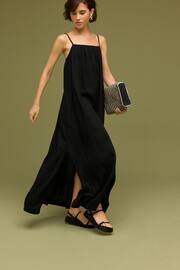 Black Tie Back Maxi Dress With Linen - Image 1 of 6