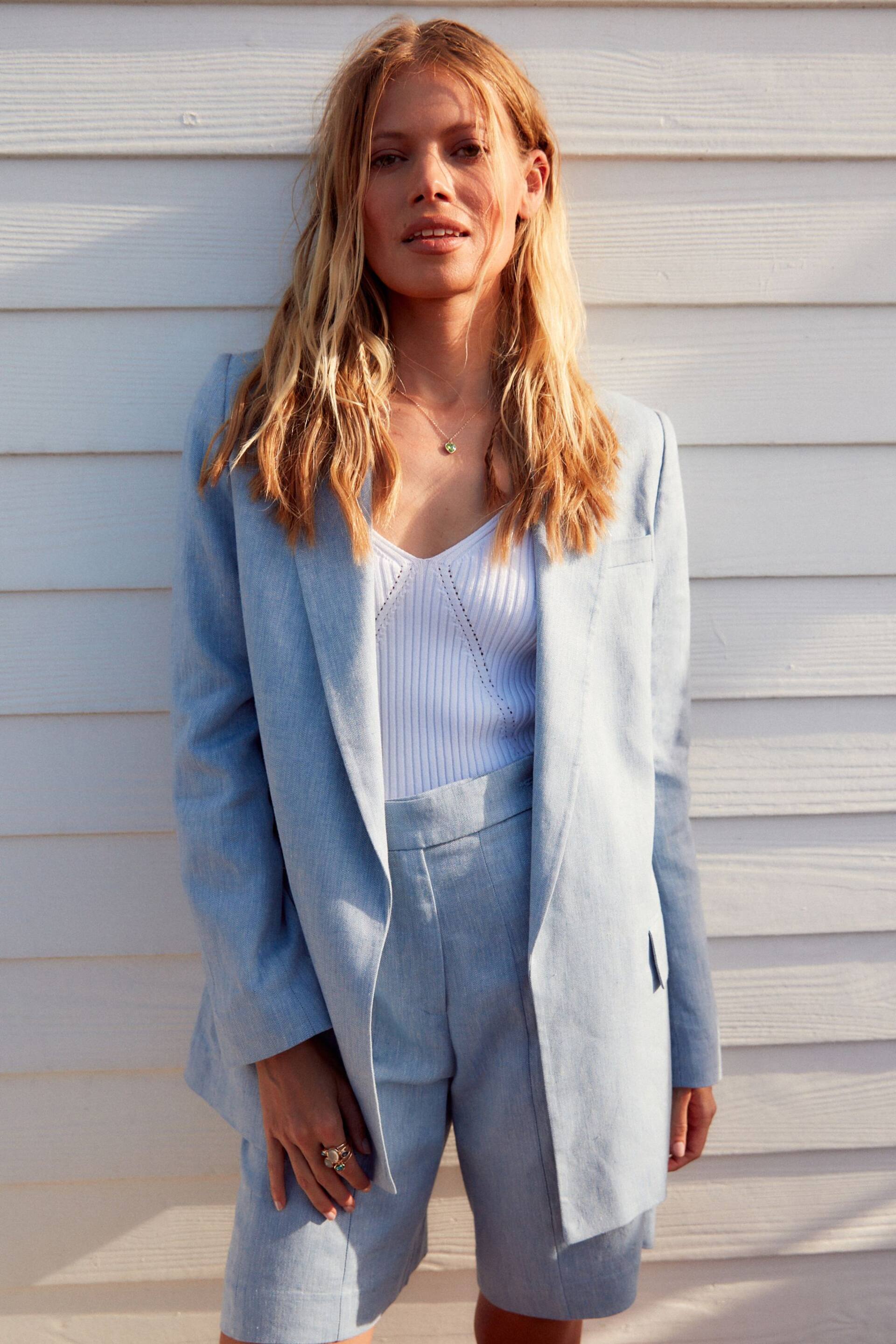 Blue Textured Linen Blazer - Image 1 of 7