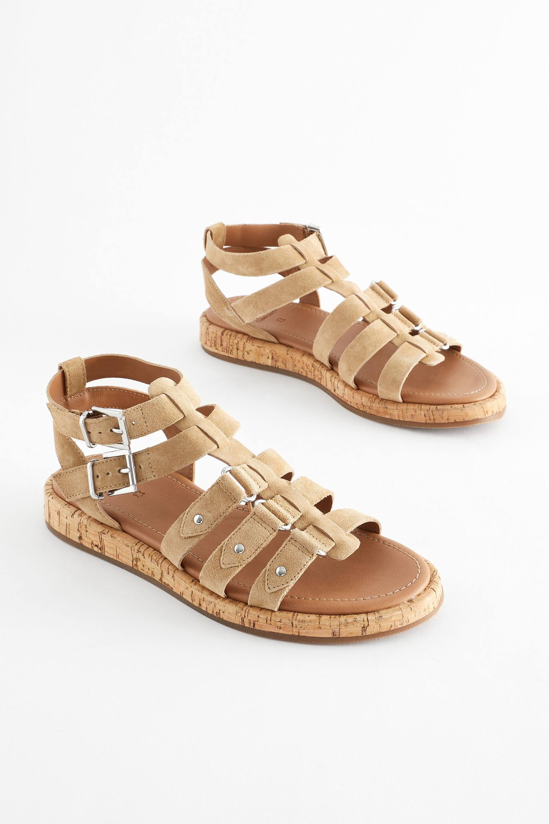 Sand Brown Regular/Wide Fit Forever Comfort® Leather Gladiator Sandals - Image 1 of 6