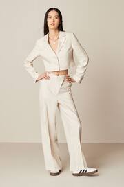 Neutral Asymetric Waistband Tailored Wide Leg Trousers - Image 1 of 6