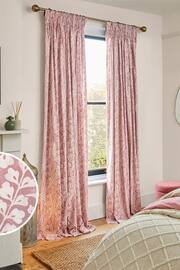 Pink Woodblock Floral Pencil Pleat Lined Curtains - Image 1 of 7