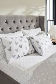 Grey Heart Printed Fitted Sheet and Pillowcase Set - Image 1 of 1