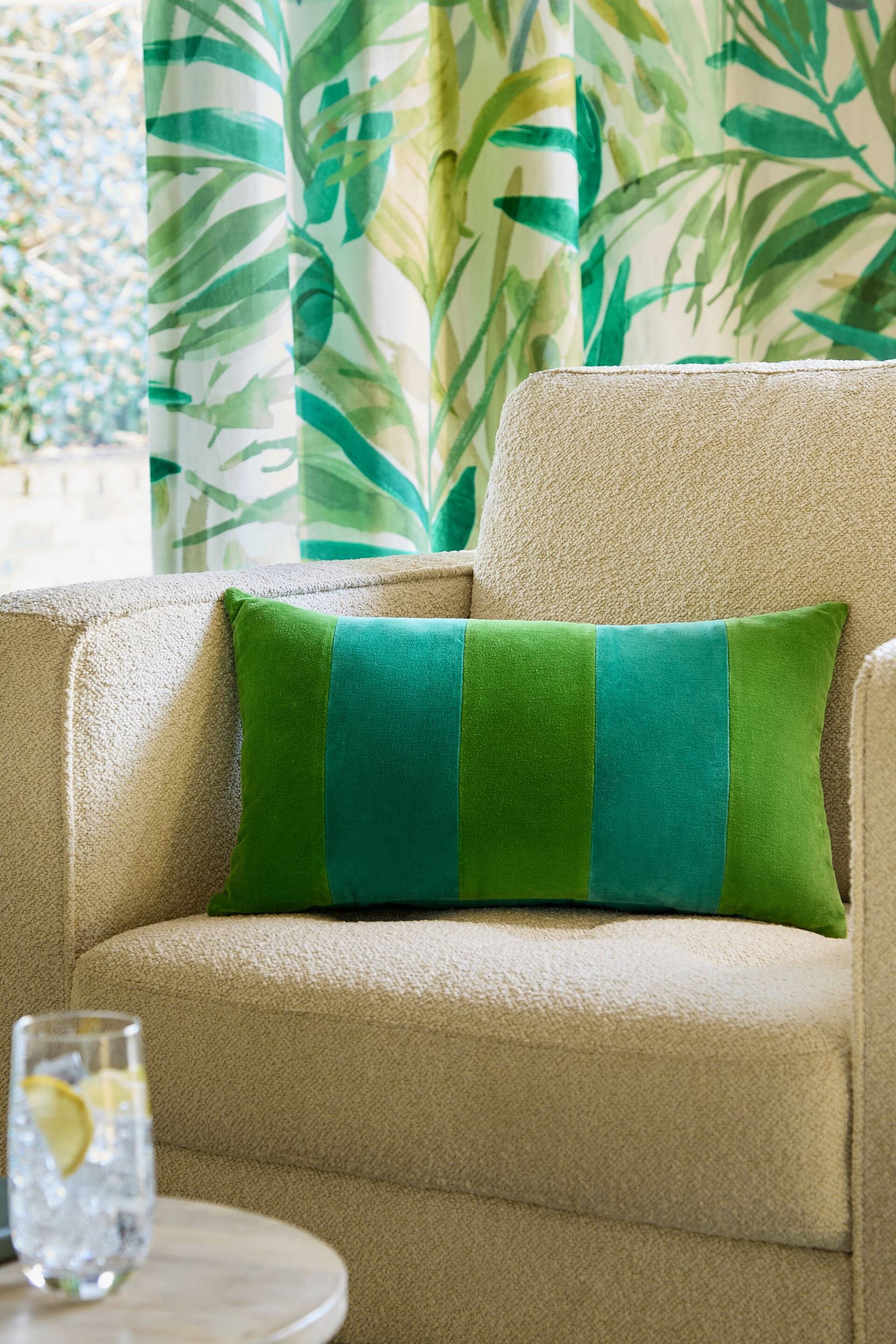 Bright Green 50 x 30cm Velvet stripe Cushion - Image 1 of 6