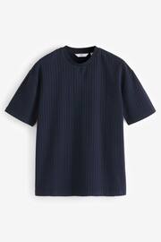 Navy Blue Relaxed Fit Seersucker Texture T-Shirt - Image 1 of 8