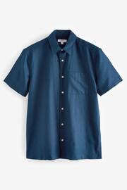 Navy Standard Collar Linen Blend Short Sleeve Shirt - Image 1 of 7