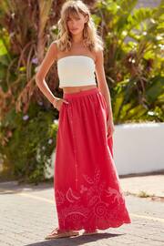 Red/Pink Embroidered Summer Midi Skirt - Image 1 of 6