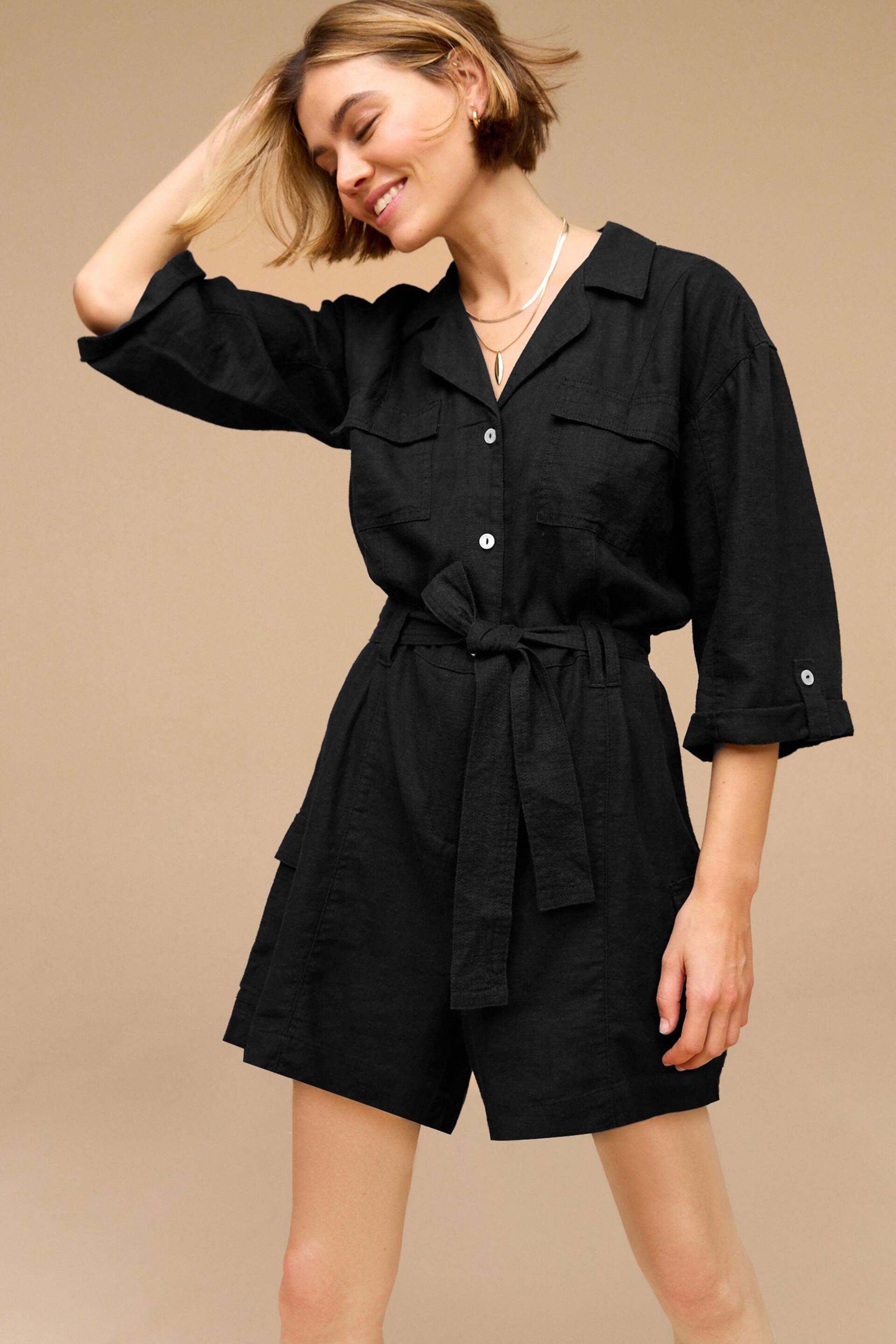 Black Utility Playsuit with Linen - Image 1 of 6
