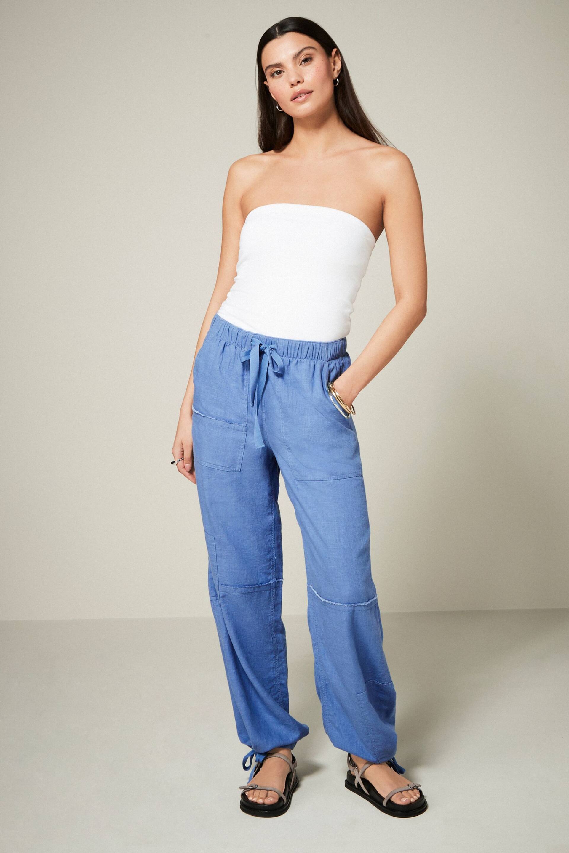 Blue Linen Blend Parachute Trousers - Image 1 of 7