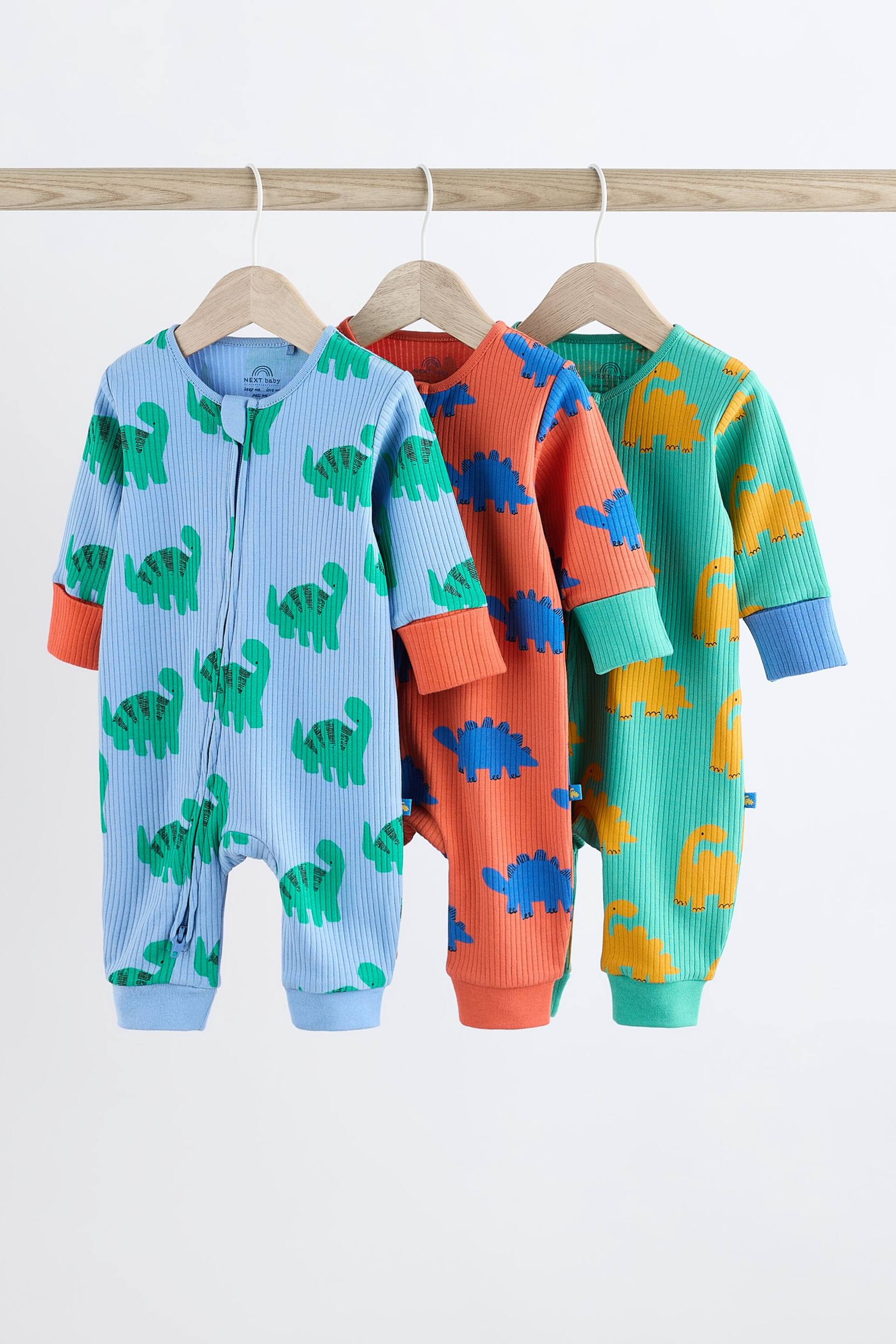 Bright Dino Zip Baby Sleepsuits 3 Pack (0-3yrs) - Image 1 of 16