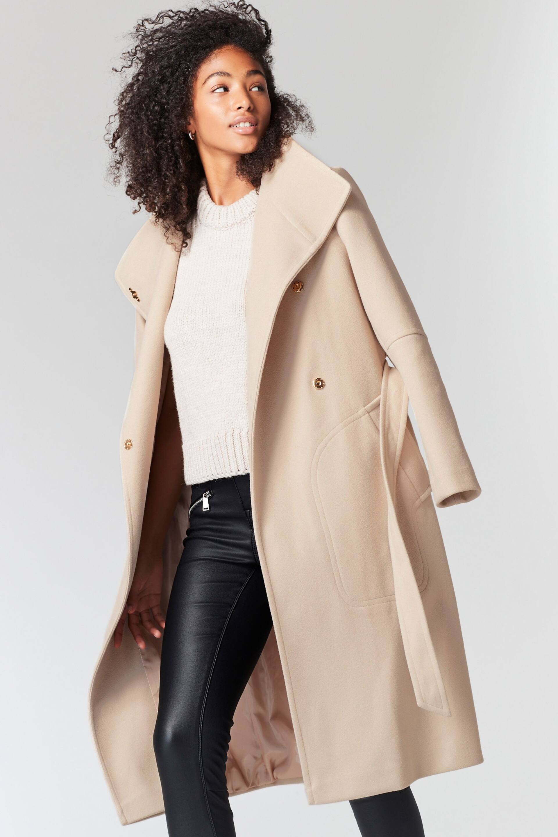 White Funnel Neck Coat - Image 1 of 7