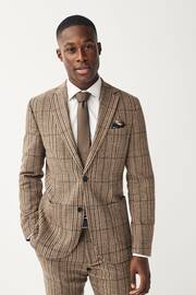 Brown Slim Wool Content Check Suit Jacket - Image 1 of 12