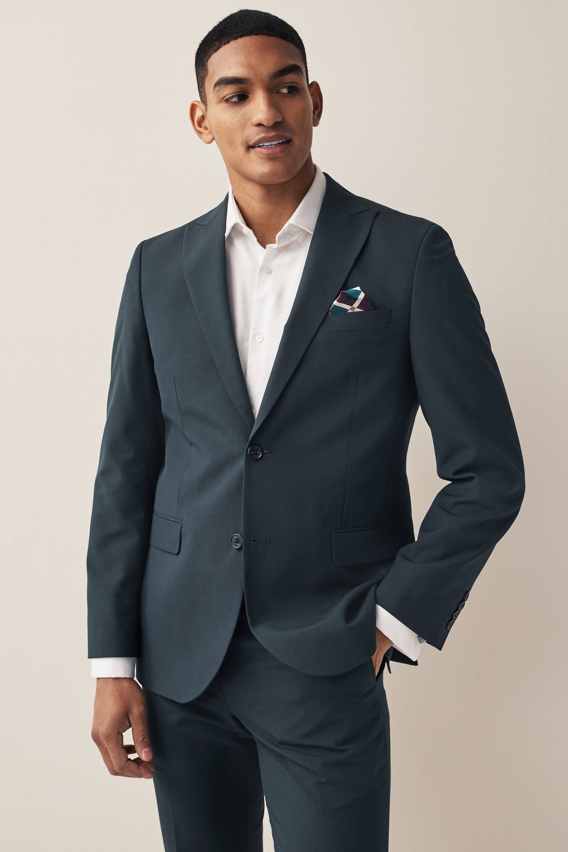 Teal Blue Two Button Suit: Jacket - Image 1 of 11