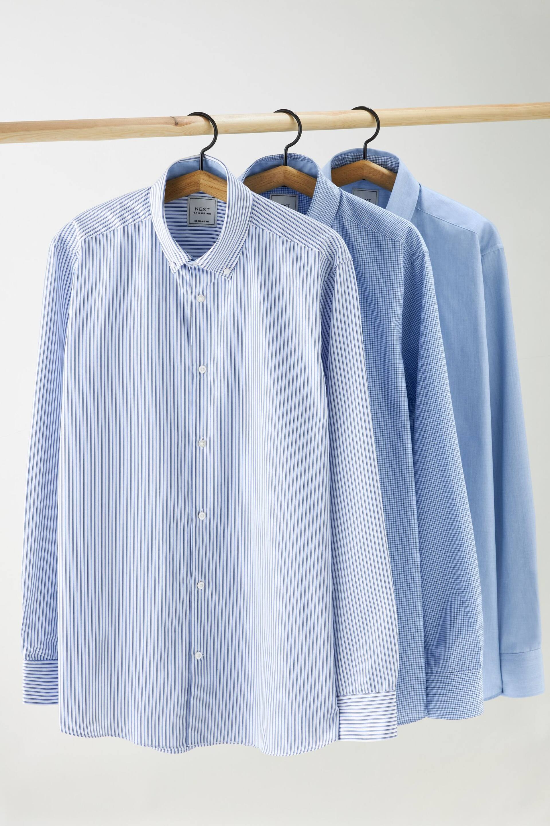 Blue Regular Fit Easy Care Single Cuff Shirts 3 Pack - Image 1 of 5