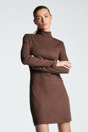 Chocolate Brown Ribbed Roll Neck Long Sleeve Mini Dress - Image 1 of 6