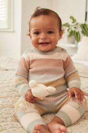 Tan/Blue Tiger Stripe Baby Knitted Jumper & Leggings 2 Piece Set (0mths-2yrs) - Image 1 of 12