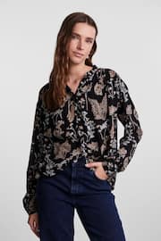 PIECES Black Printed Long Sleeve Blouse - Image 1 of 5