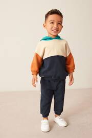 Navy Blue/Tan Brown Colourblock Hoodie and Jogger Set (3mths-7yrs) - Image 1 of 9