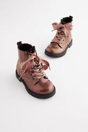 Rose Gold Pink Wide Fit (G) Warm Lined Lace-Up Boots - Image 1 of 11