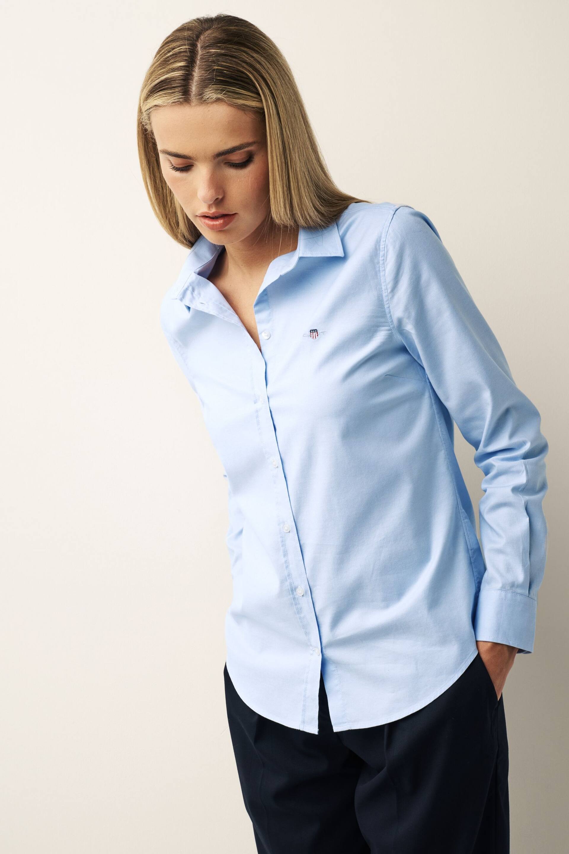 GANT Blue Fitted Stretch Oxford Shirt - Image 1 of 5