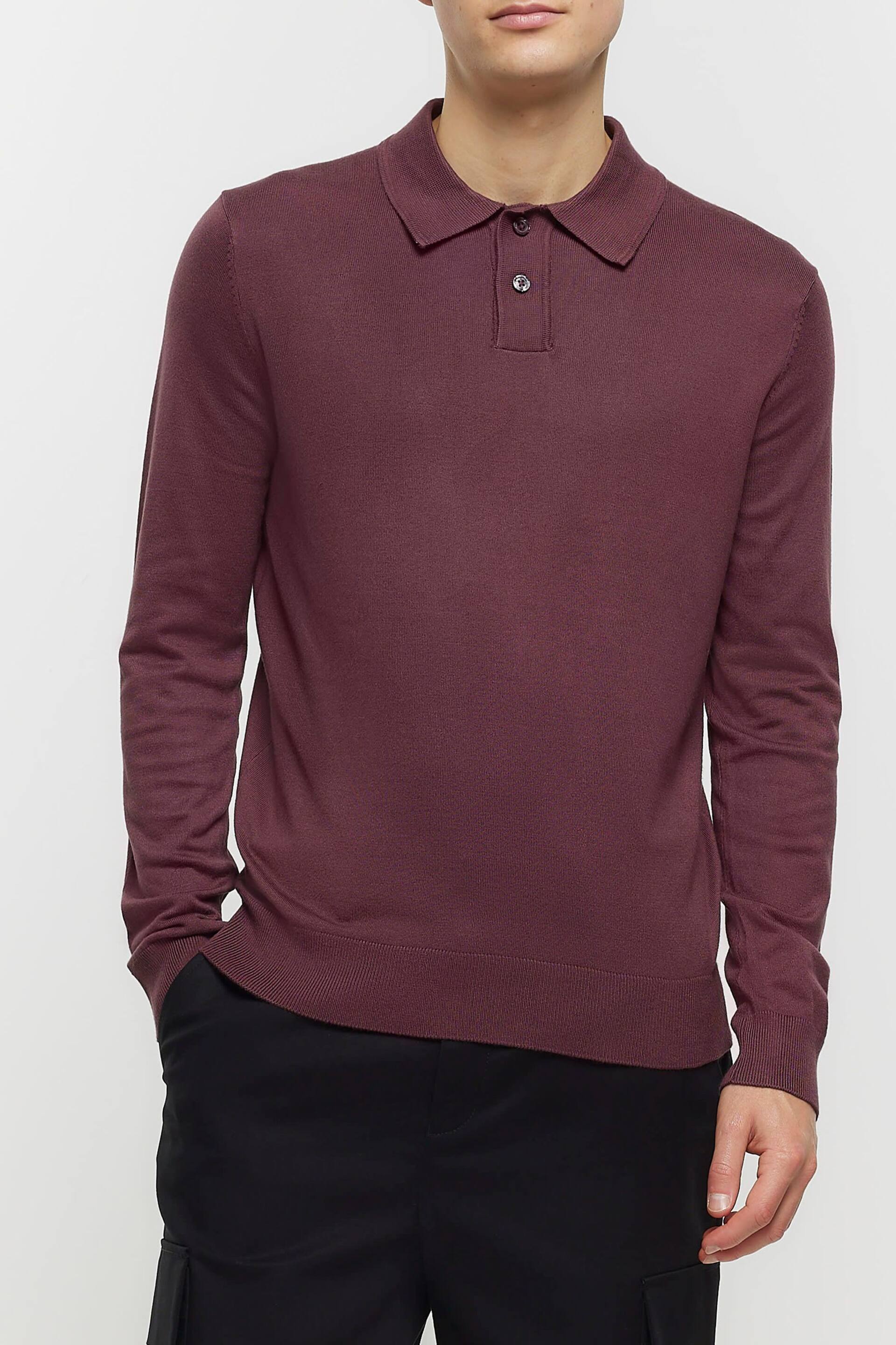 River Island Purple Knitted Polo Jumper - Image 1 of 7