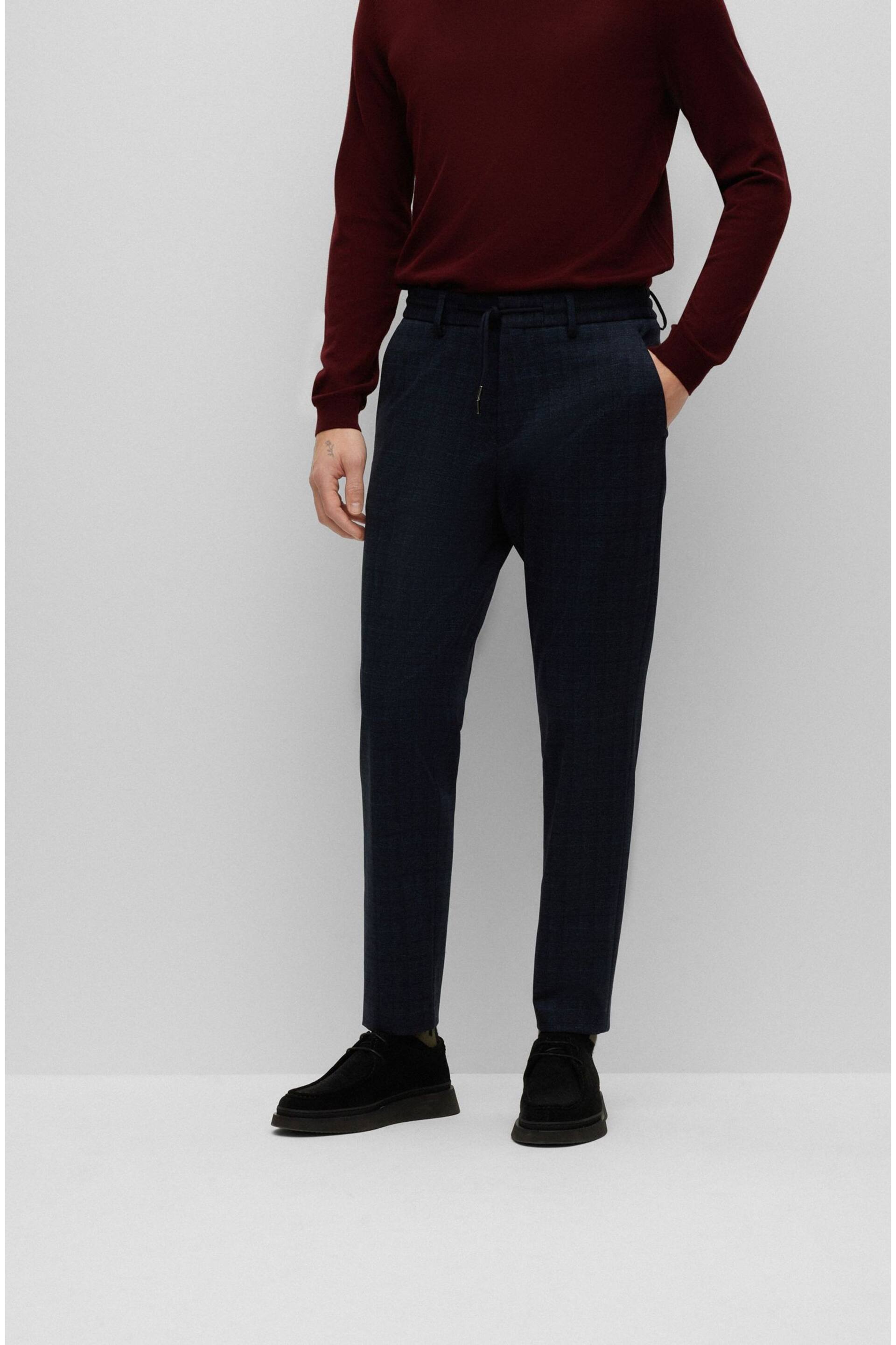 BOSS Dark Blue Tapered Fit Contempory Check Trousers - Image 1 of 10