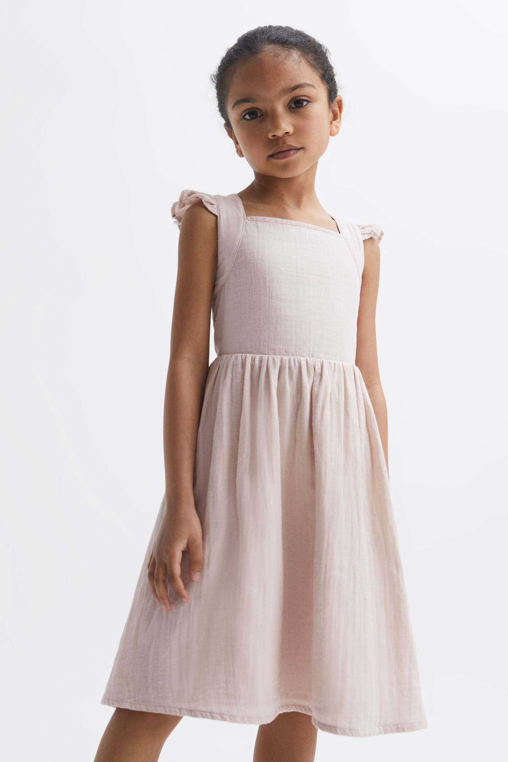 Reiss Pink Cerys Junior Cotton Cross Back Dress - Image 1 of 6