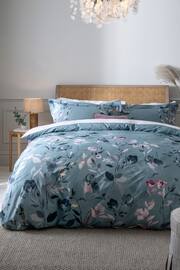 Blue/White Floral Oxford Edge Reversible 100% Cotton Duvet Cover and Pillowcase Set - Image 1 of 5