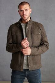 Brown Four Pocket Nubuck Leather Biker Jacket - Image 1 of 11