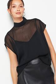 Black Sheer Layer Cap Sleeve Top - Image 1 of 5