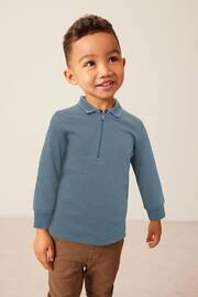 Blue Long Sleeve Textured Zip Polo Shirt (3mths-7yrs) - Image 1 of 7