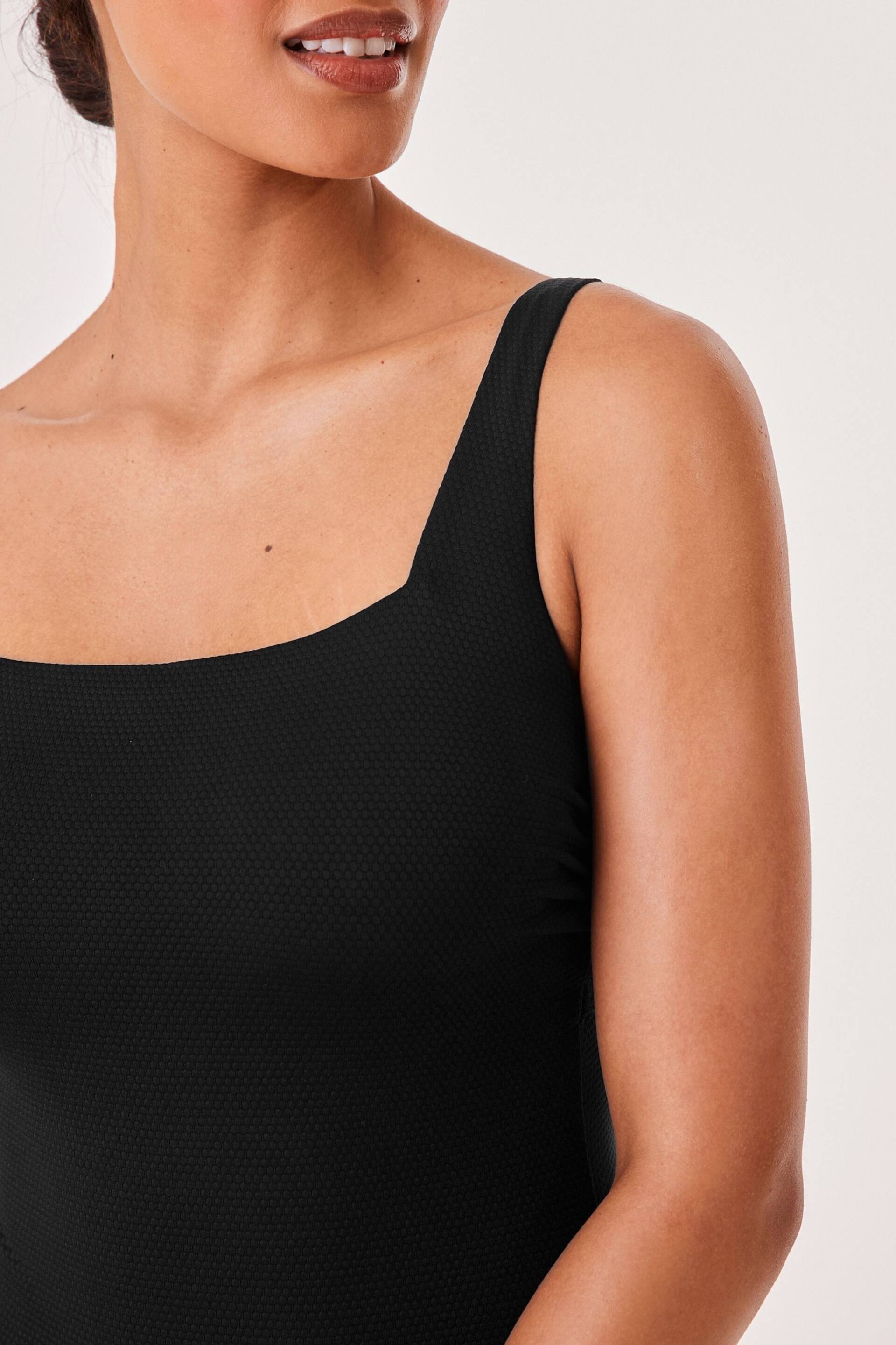 Black Textured Tummy Control DD+ Square Neck Swimsuit - Image 4 of 6