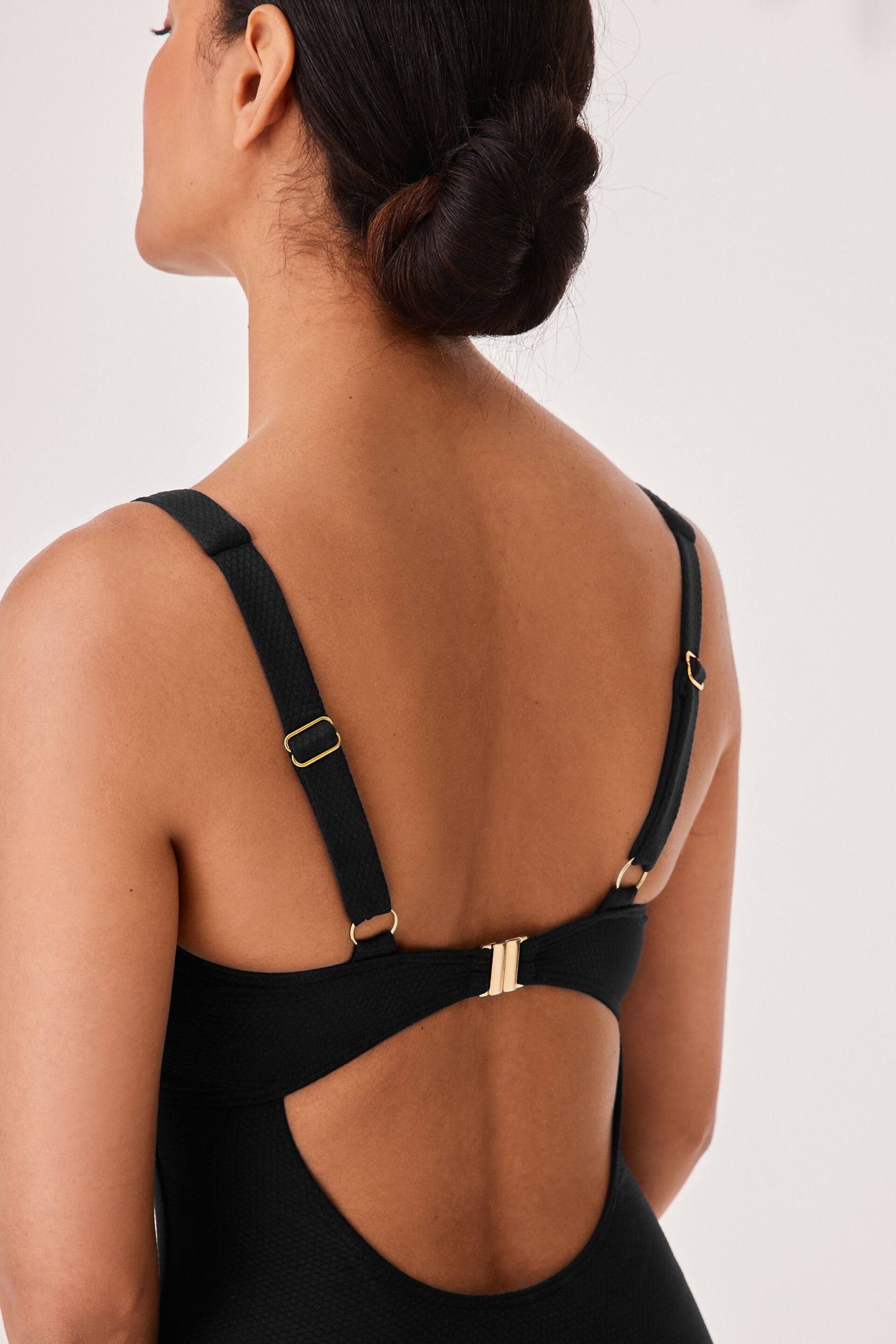 Black Textured Tummy Control DD+ Square Neck Swimsuit - Image 5 of 6