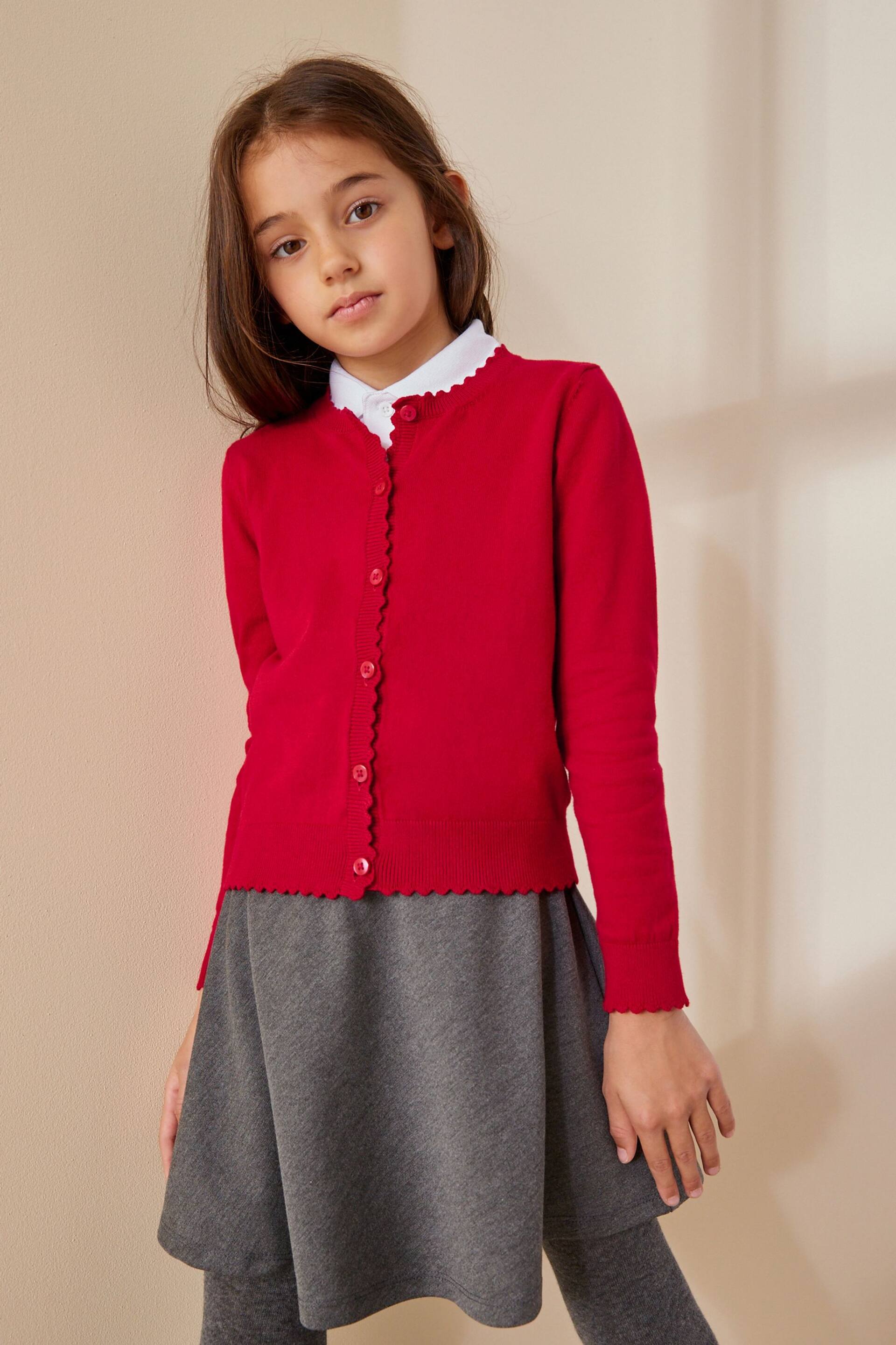 Red Cotton Rich Scalloped Edge School Cardigan (3-16yrs) - Image 1 of 7