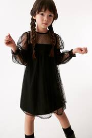 Black Shirred Mesh Dress (3-16yrs) - Image 1 of 10