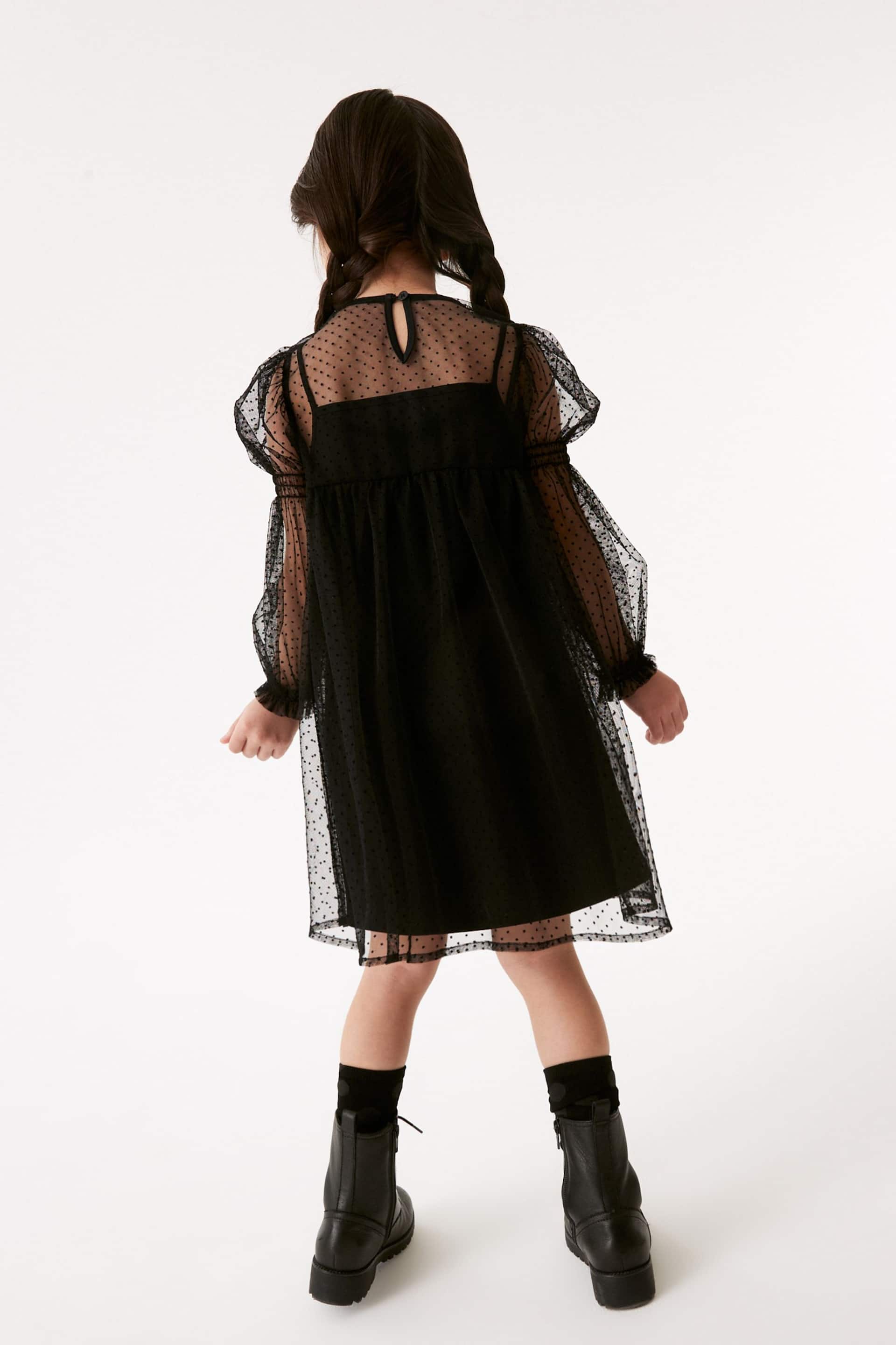 Black Shirred Mesh Dress (3-16yrs) - Image 3 of 10