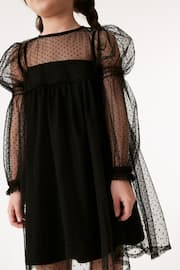 Black Shirred Mesh Dress (3-16yrs) - Image 4 of 10