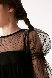 Black Shirred Mesh Dress (3-16yrs) - Image 5 of 10