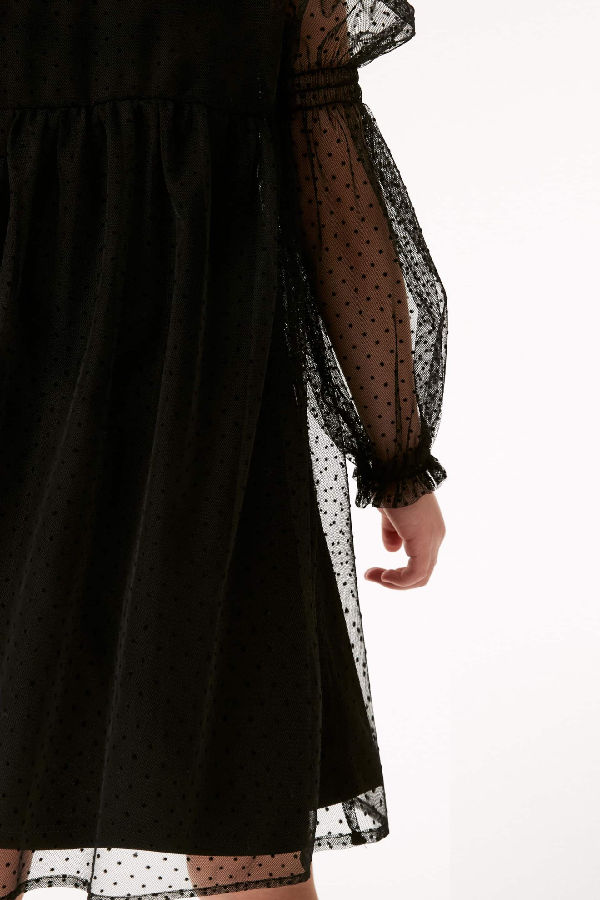 Black Shirred Mesh Dress (3-16yrs) - Image 6 of 10