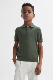 Reiss Ivy Green Maxwell Junior Merino Zip Neck Polo T-Shirt - Image 1 of 6