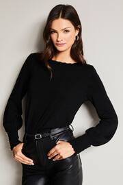 Lipsy Black Scallop Detail Long Sleeve Knitted Jumper - Image 1 of 4